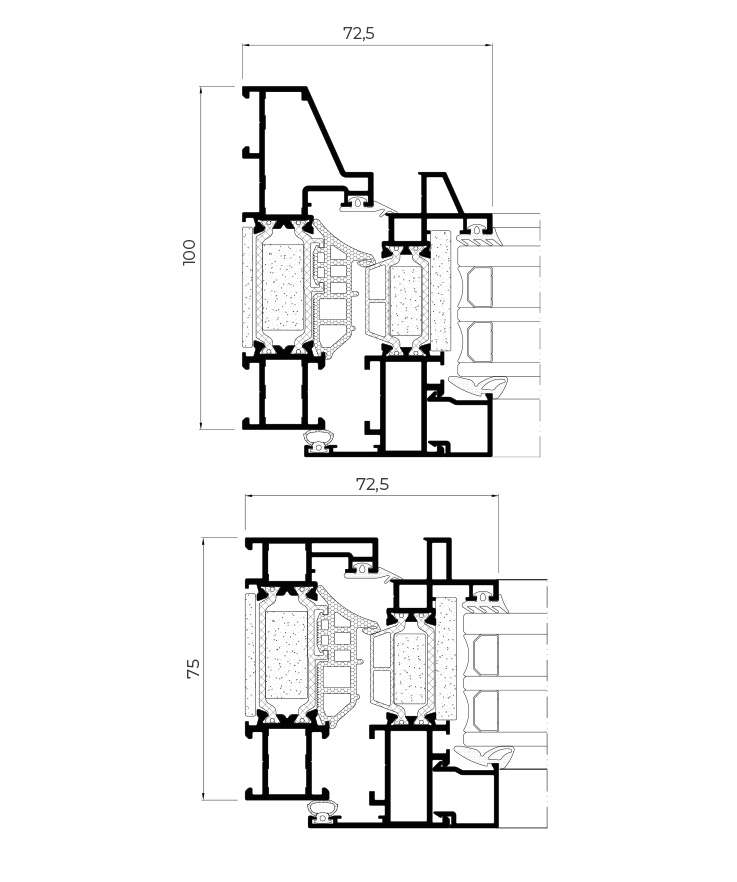 Sezione tecnica Alu-Steel - finestre in alluminio e PVC Cortizo