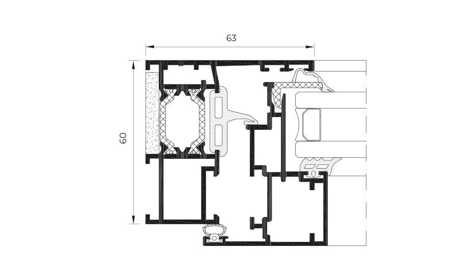 Sezione tecnica COR 60 Anta Nascosta - finestre in alluminio e PVC Cortizo