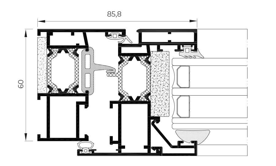 Sezione tecnica COR 60 - finestre in alluminio e PVC Cortizo