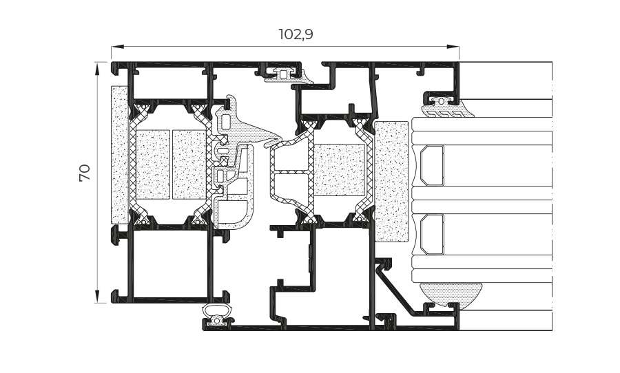 Sezione tecnica COR 70 C16 ST - finestre in alluminio e PVC Cortizo