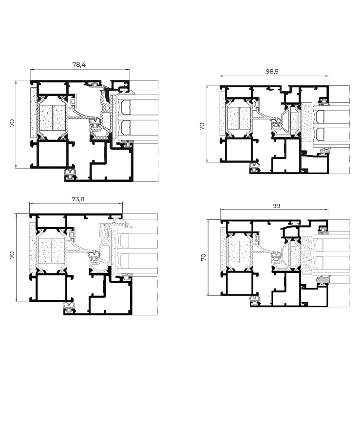 COR 70 Evolution secciones técnicas - finestre in alluminio e PVC Cortizo