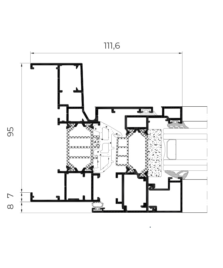 Sezione tecnica COR 70 OC Semivista - finestre in alluminio e PVC Cortizo