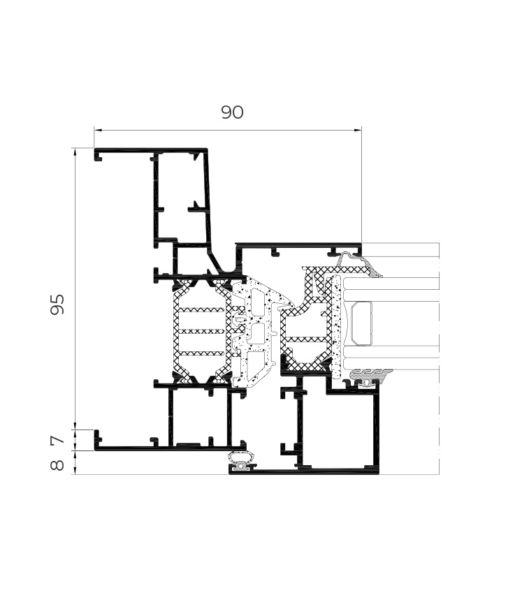 Sezione tecnica COR 70 OC - finestre in alluminio e PVC Cortizo