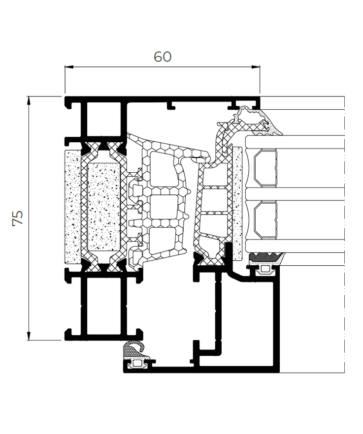 Sezione COR 75 Performance - finestre in alluminio e PVC Cortizo