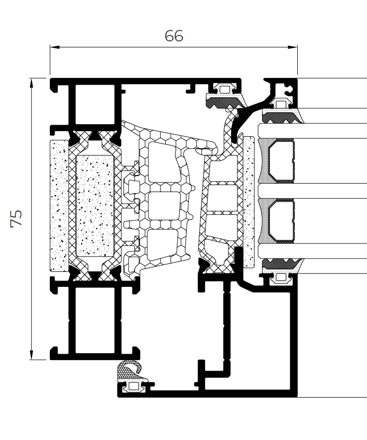 Dettaglio COR 75 Performance anta semivista - finestre in alluminio e PVC Cortizo
