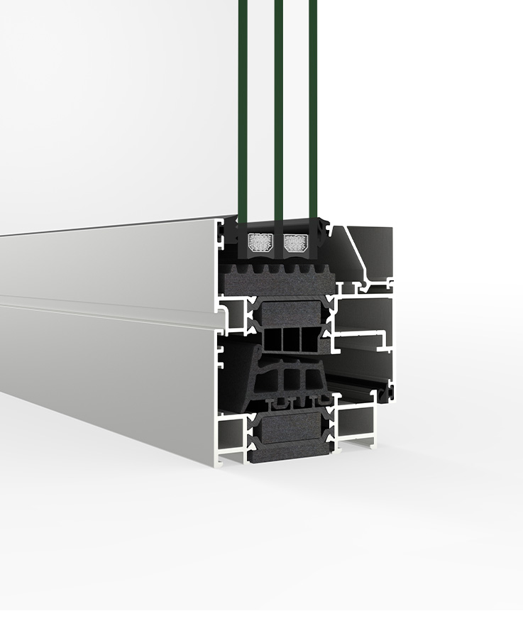 Sezione vista COR 75 Performance - finestre in alluminio e PVC Cortizo