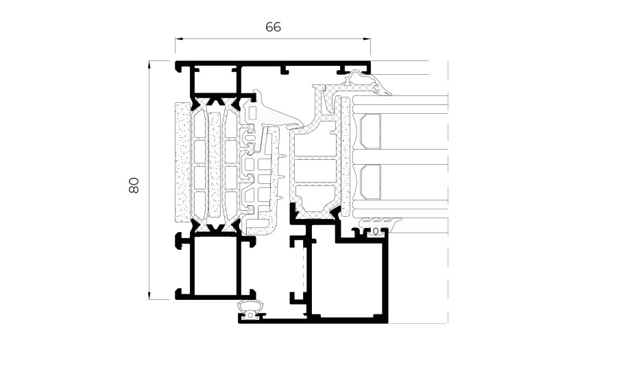 Sezione tecnica COR 80 Anta Nascosta - finestre in alluminio e PVC Cortizo