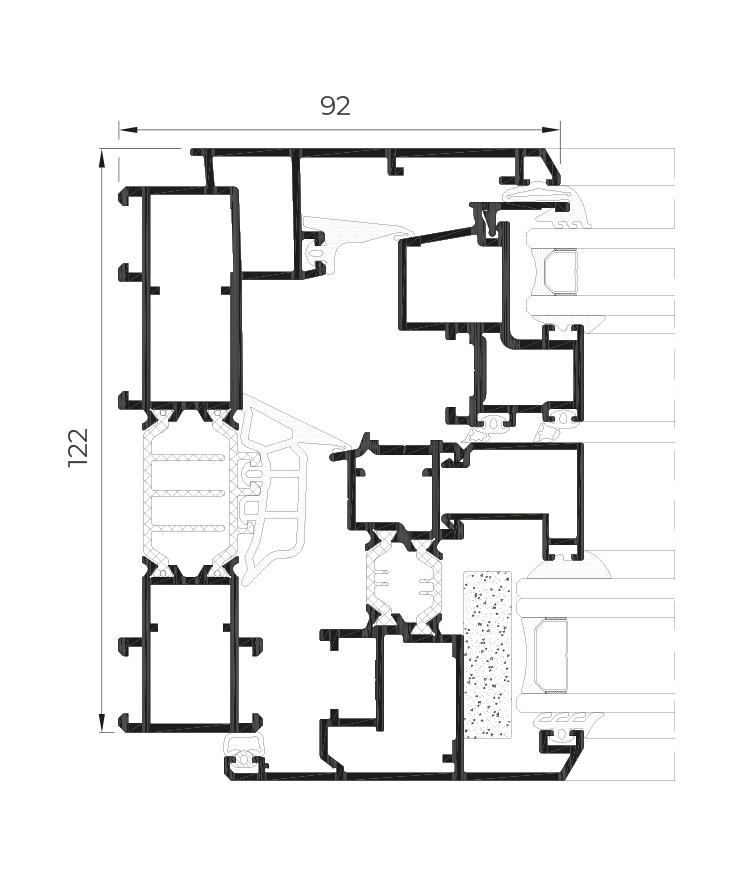 Sezione tecnica COR Urban C16 - finestre in alluminio e PVC Cortizo